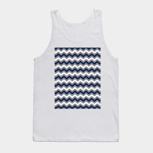 Navy Blue, Grey and White Chevron Zigzag Pattern Tank Top